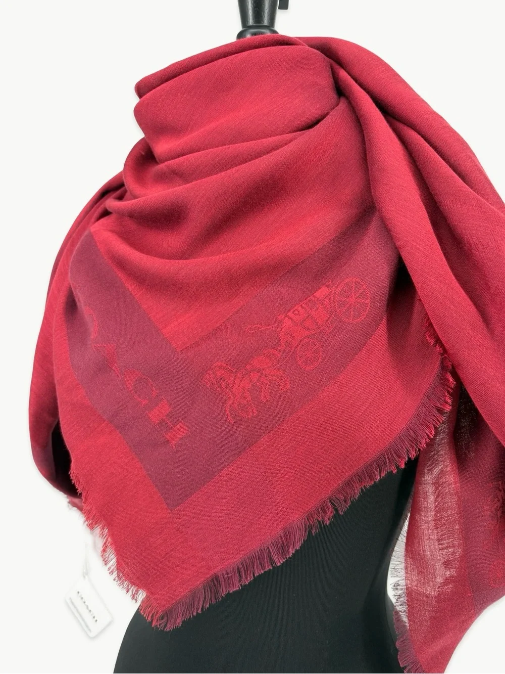 Coach Horse & Carriage Border Oversized Square Scarf 1941 Red NWT